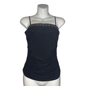 Vintage Black Rhinestone Neckline Spaghetti Strap Tank Top Women's Size Medium